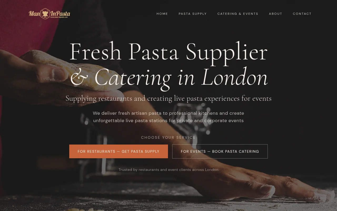 Man in Pasta London — anteprima della vera homepage